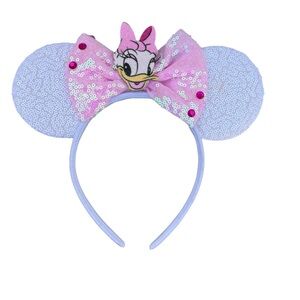 Disney Parks Daisy Duck Sequin Minnie Ears Headband Pink Bow